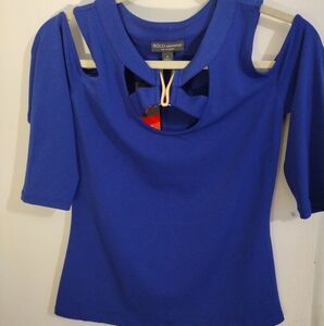 Women's Top Sz Small 1/2 sleeve, cold shoulder, royal blue. NWT